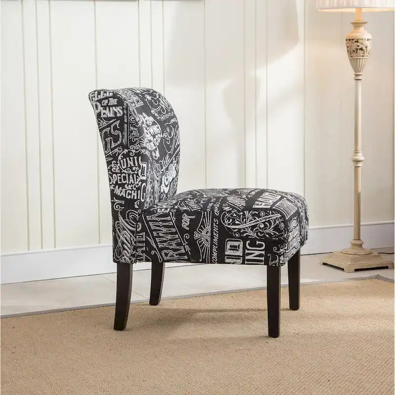 Armless Accent Chair with Patterned Fabric Upholstery and Curved Back