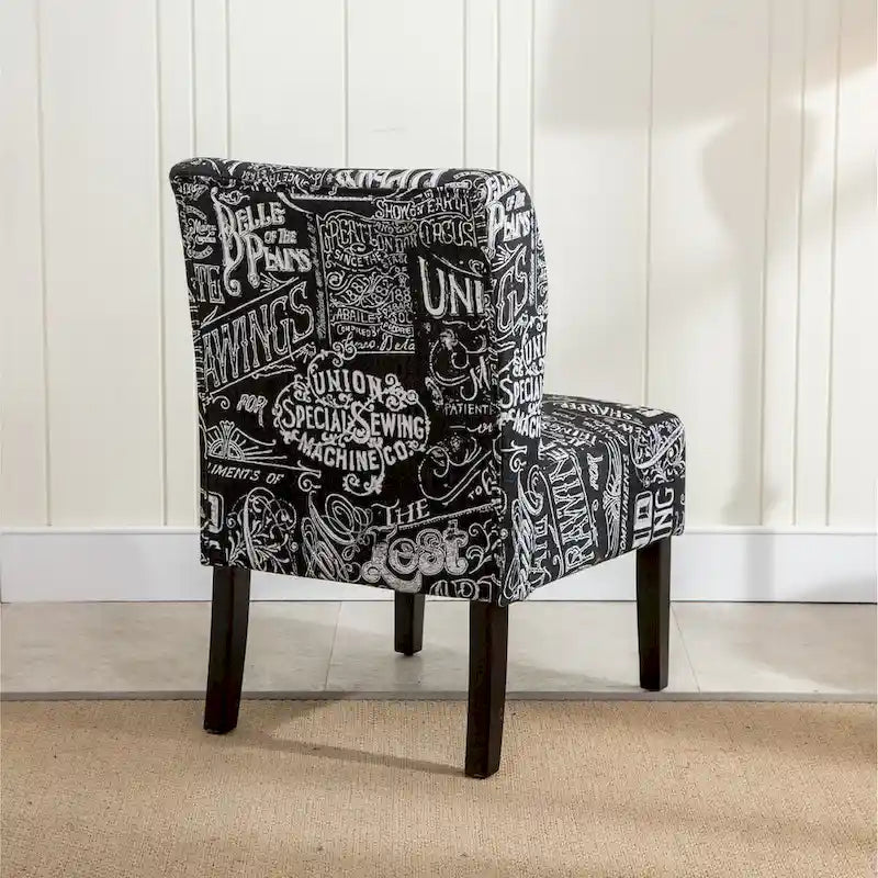 Armless Accent Chair with Patterned Fabric Upholstery and Curved Back