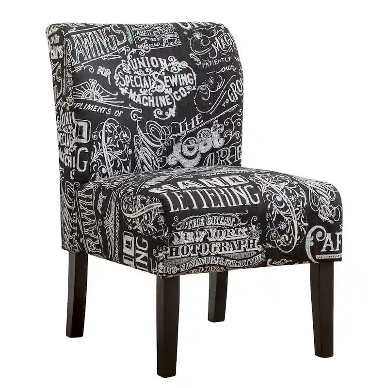 Armless Accent Chair with Patterned Fabric Upholstery and Curved Back