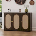 Retro Sideboard with Rattan Door Panels and Vintage Metal Handles