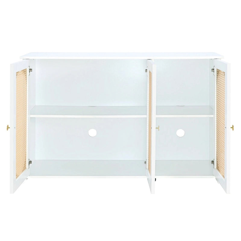 Retro Sideboard with Rattan Door Panels and Vintage Metal Handles