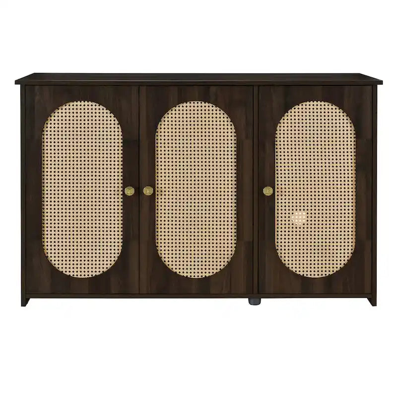 Retro Sideboard with Rattan Door Panels and Vintage Metal Handles