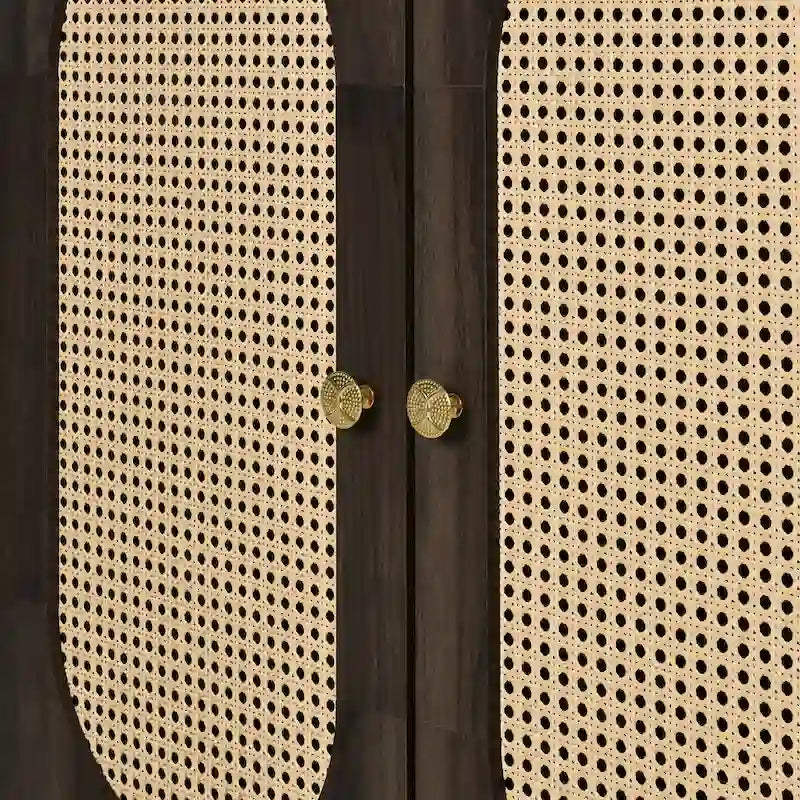 Retro Sideboard with Rattan Door Panels and Vintage Metal Handles