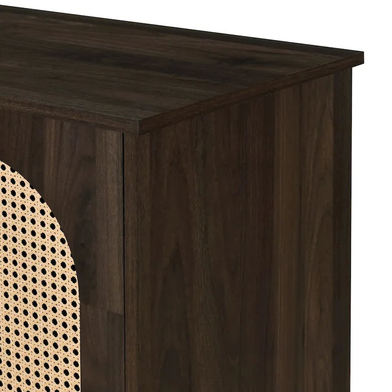 Retro Sideboard with Rattan Door Panels and Vintage Metal Handles