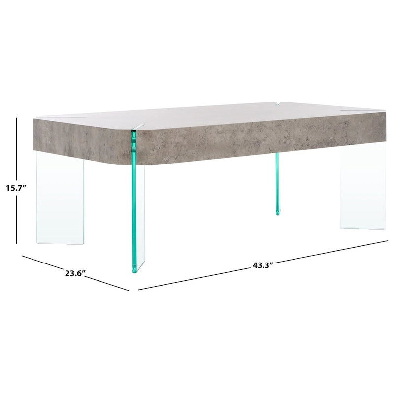 Rectangular Coffee Table with Light Concrete Finish and Glass Legs