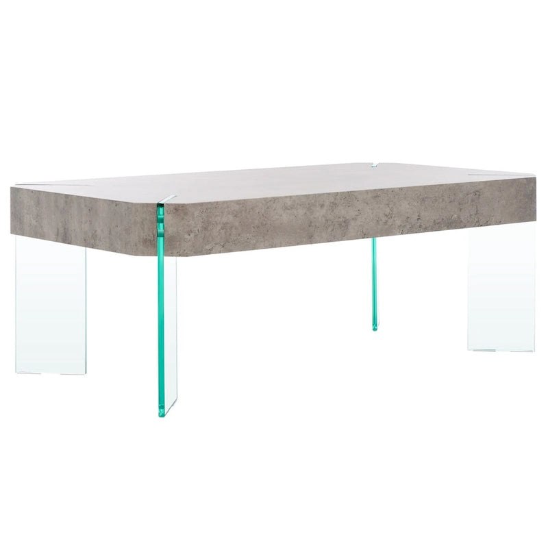 Rectangular Coffee Table with Light Concrete Finish and Glass Legs