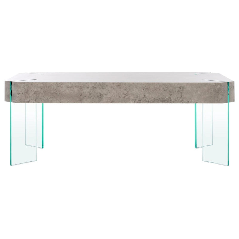 Rectangular Coffee Table with Light Concrete Finish and Glass Legs