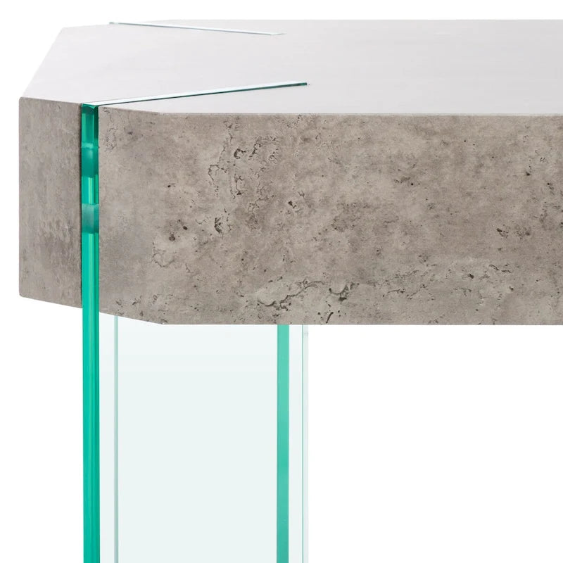 Rectangular Coffee Table with Light Concrete Finish and Glass Legs