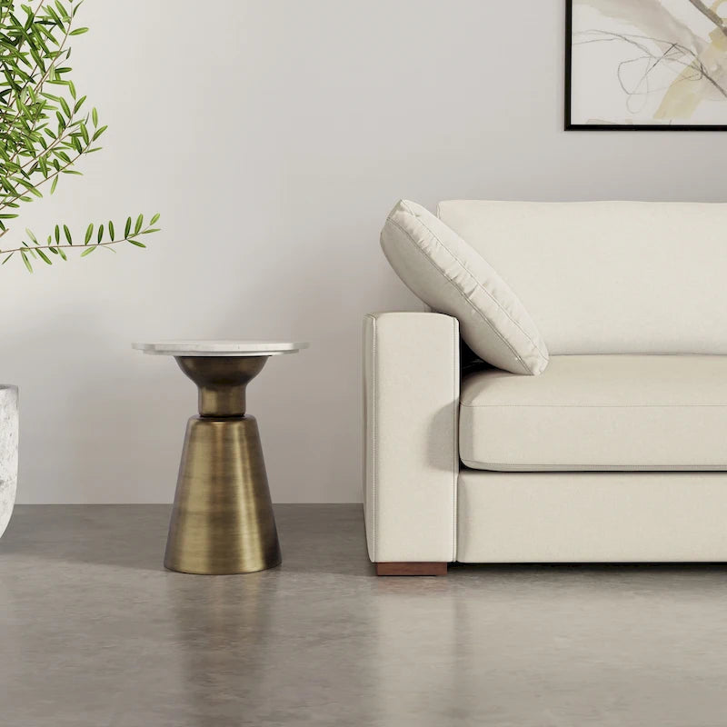 Round White Marble Side Table with Antique Brass Metal Base