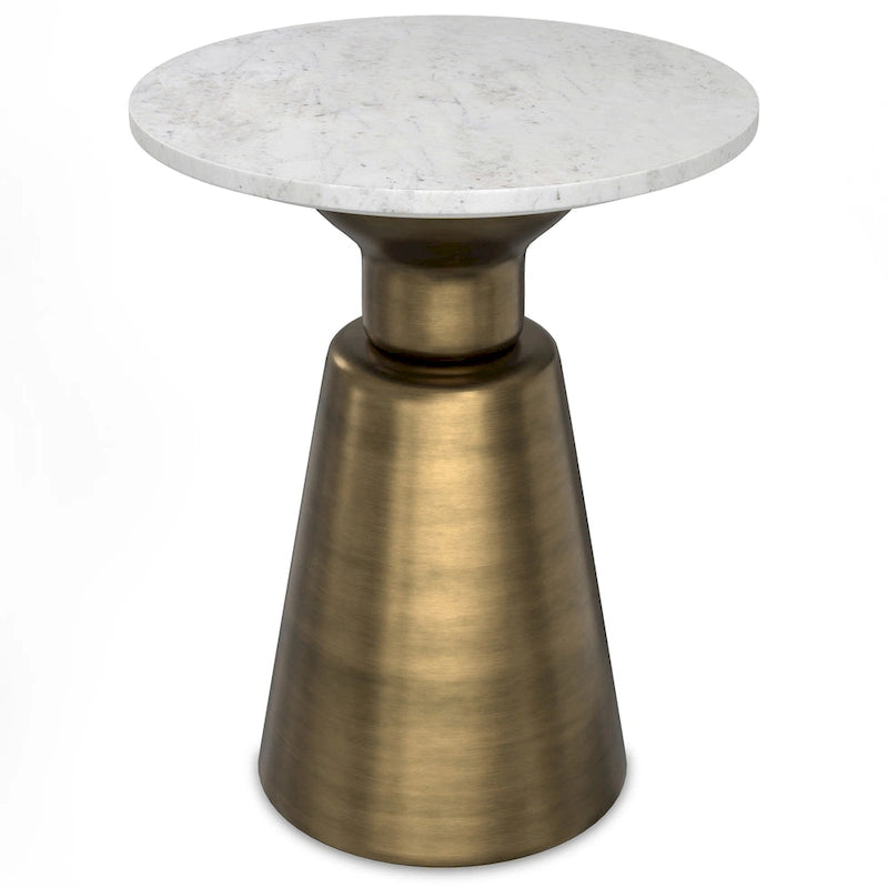 Round White Marble Side Table with Antique Brass Metal Base