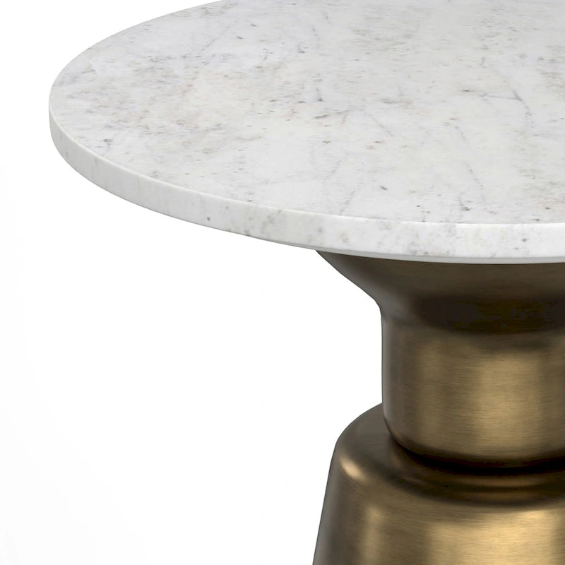 Round White Marble Side Table with Antique Brass Metal Base