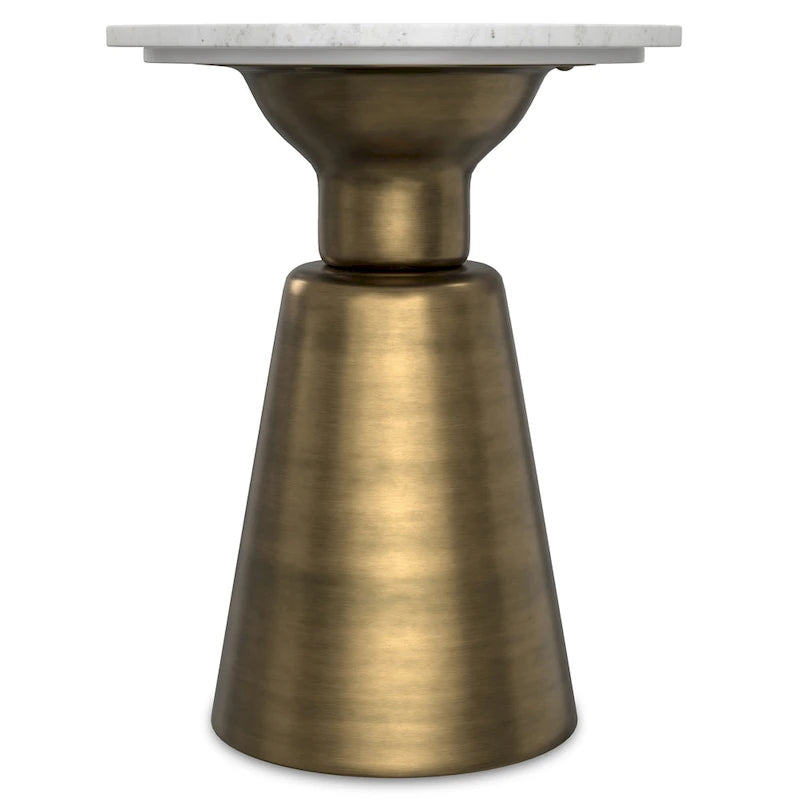Round White Marble Side Table with Antique Brass Metal Base
